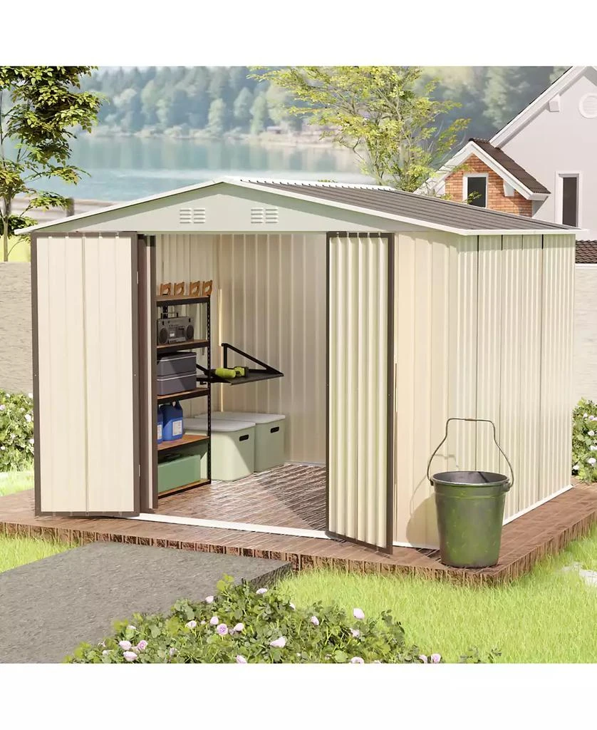 Streamdale Furniture 10x8 ft White Garden Shed with Aluminum Frame 
Door