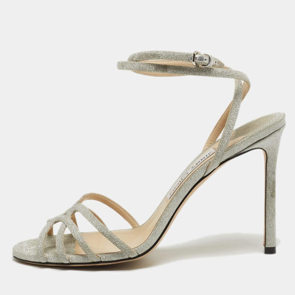 Jimmy Choo Jimmy Choo Silver Glitter Mime Ankle Wrap Sandals Size 39.5 1