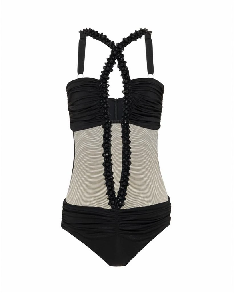 PatBO Moonlight Cross Front Bodysuit In Black 1