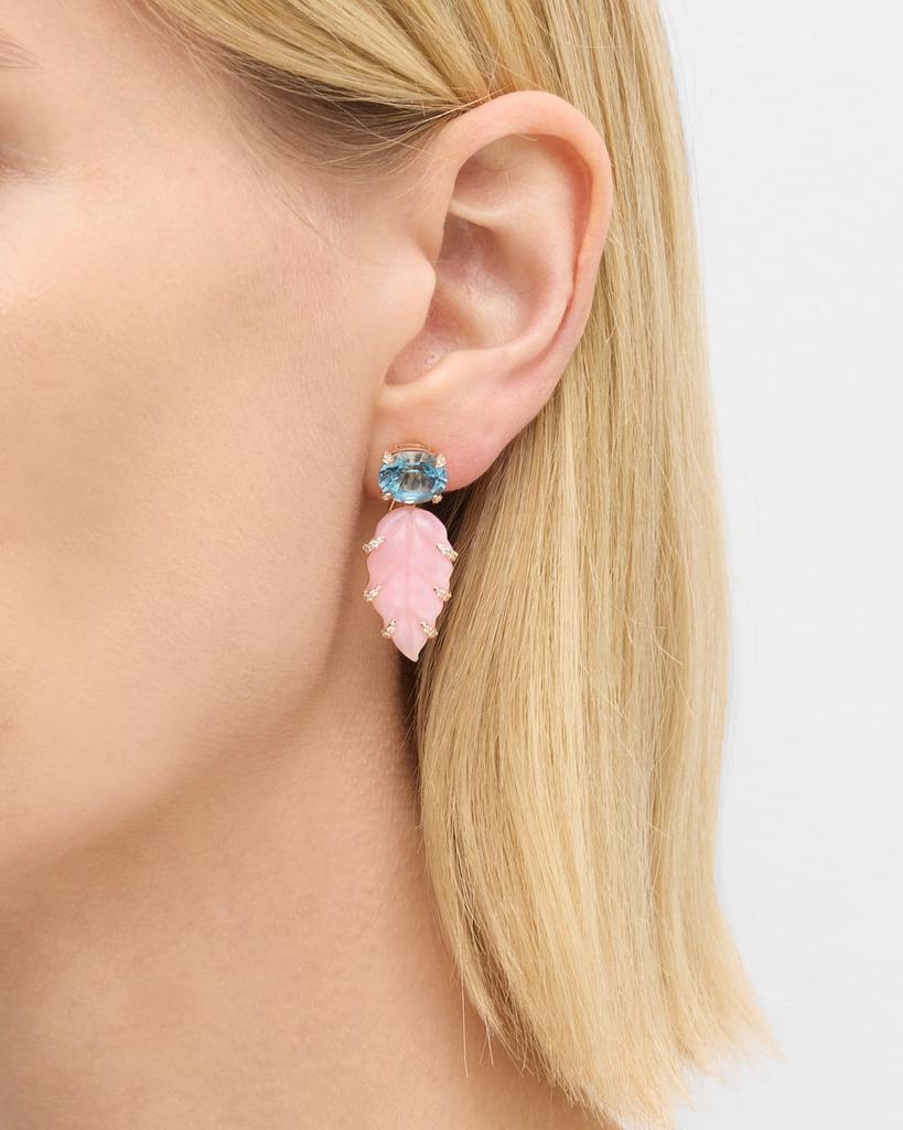 Piranesi 18K Rose Gold Oval Blue Topaz, Carved Pink Opal and Round Diamond Earrings