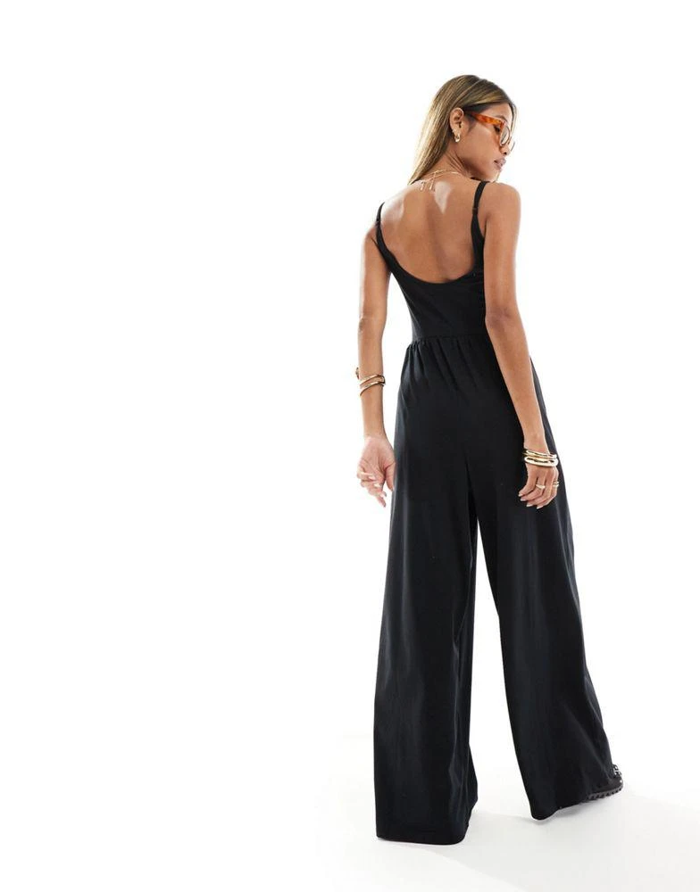 ASOS ASOS DESIGN scoop neck strappy wide leg jumpsuit in black 4