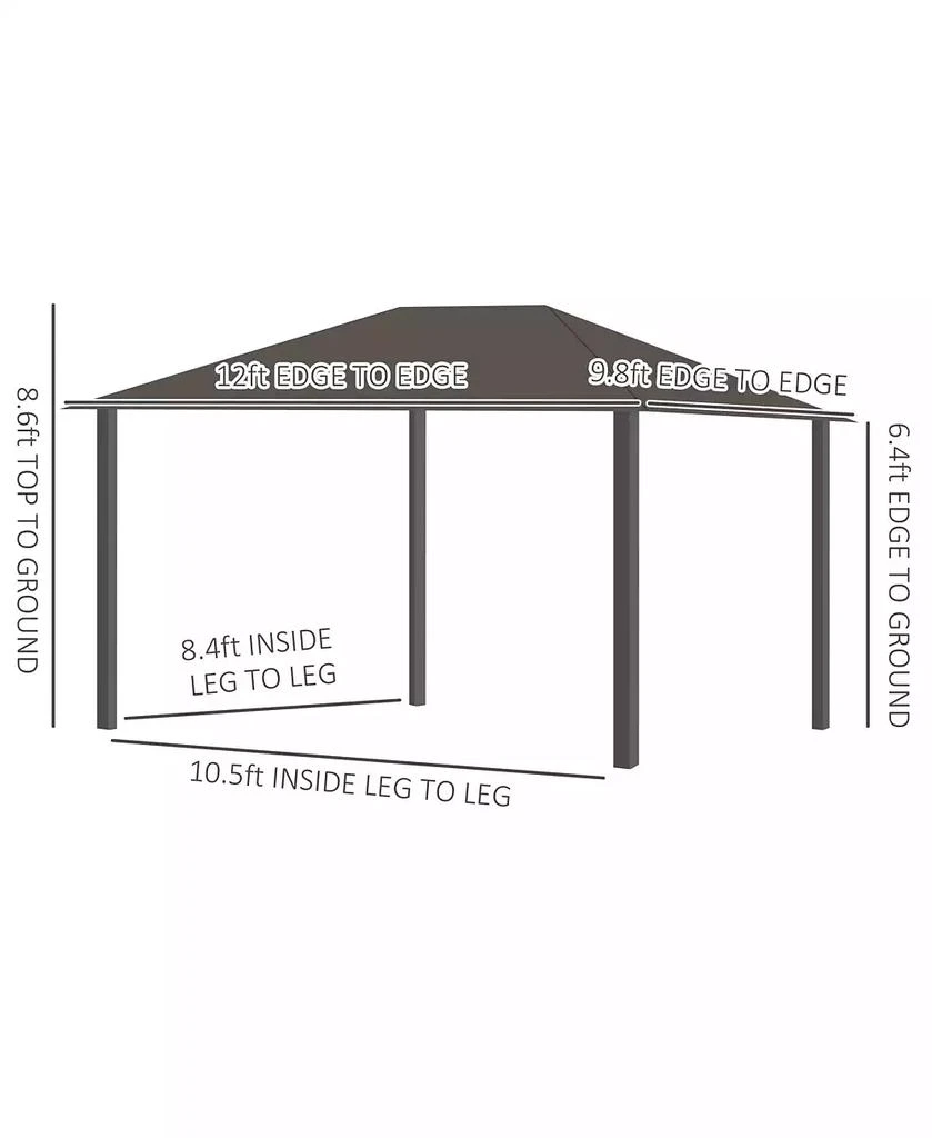 Outsunny 10
x12
Hardtop Gazebo, Mesh, Curtains, Steel Slat Canopy, Dark 9