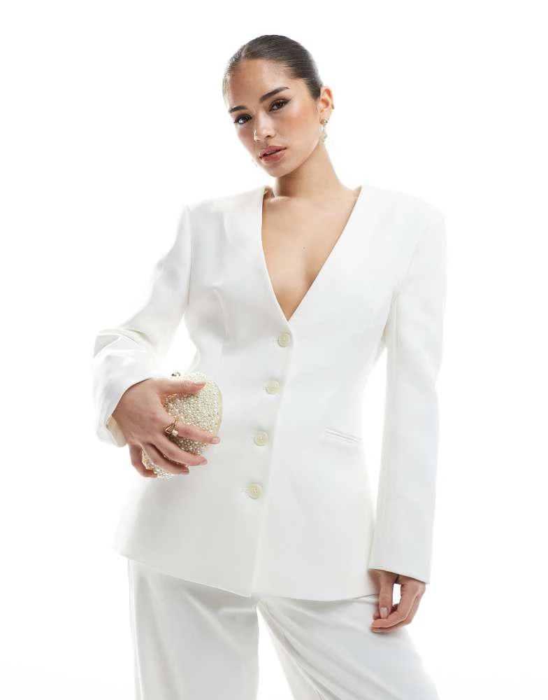 Six Stories Six Stories Bridal collarless tailored blazer co-ord in ivory 1