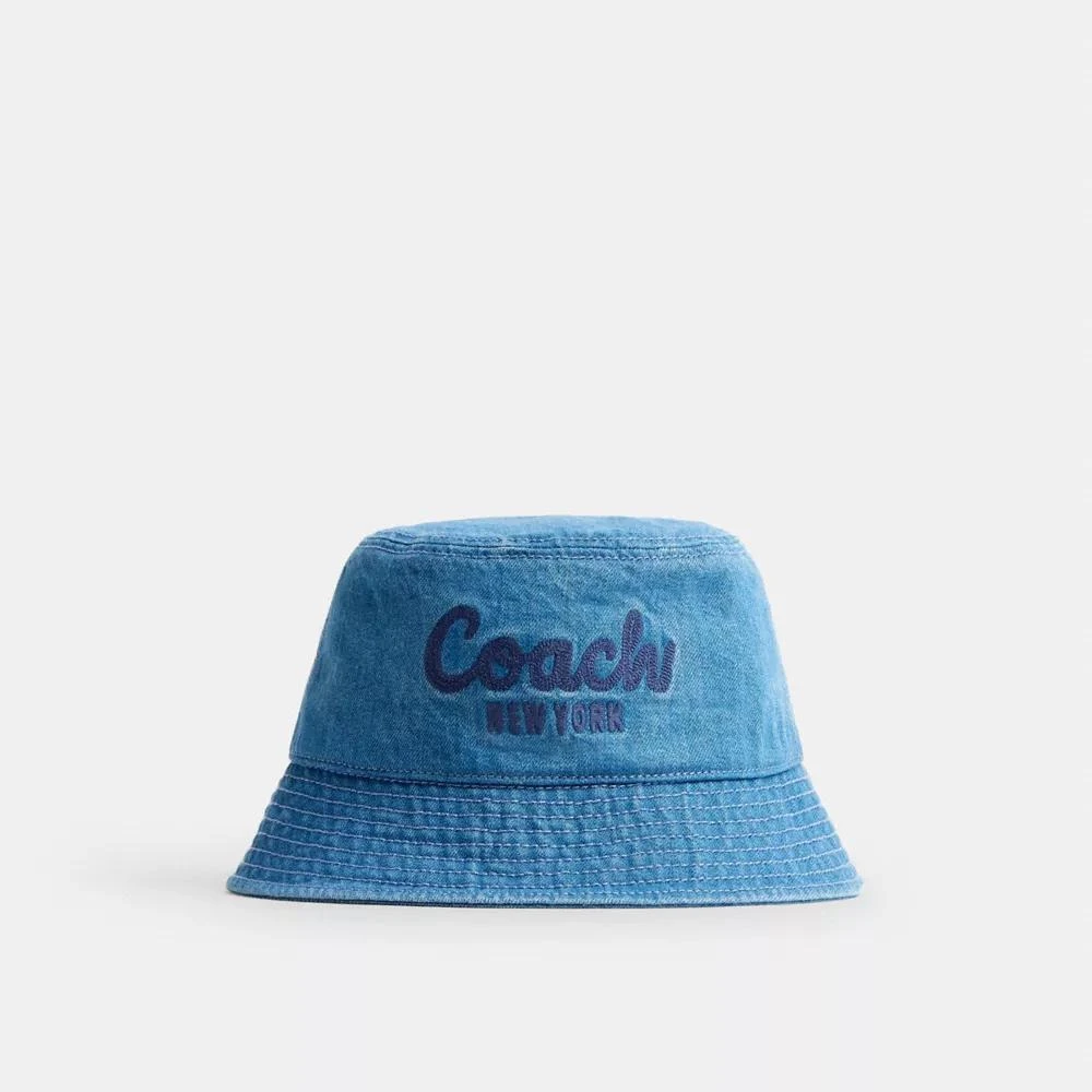 Coach Coach Script Embroidered Denim Bucket Hat