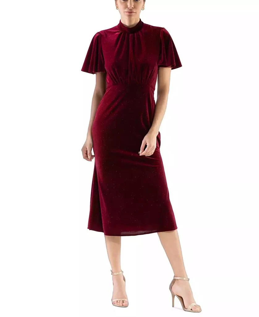 julia jordan Women's Velvet Mock-Neck Flutter-Sleeve Dress 1