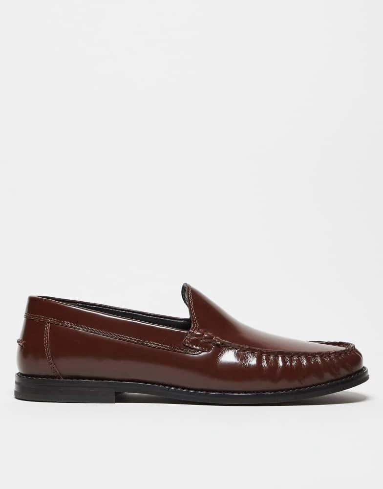 ASOS ASOS DESIGN penny loafers in brown leather with ruching