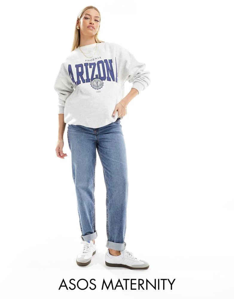 ASOS ASOS DESIGN Maternity high rise relaxed mom jeans in mid blue 1