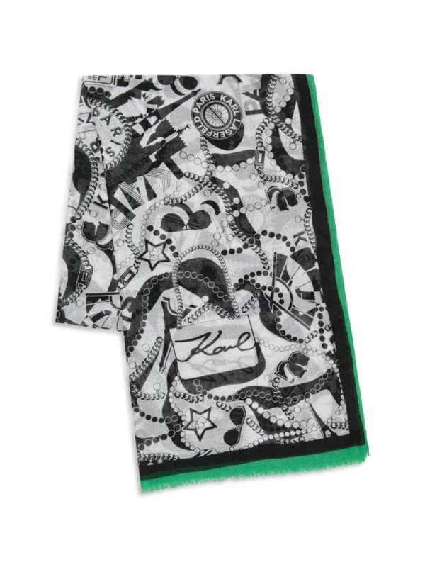 Karl Lagerfeld Paris Pearls & Chain Print Scarf 6