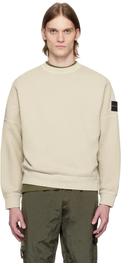 Stone Island Beige Organic Cotton Diagonal Fleece Old Effect Sweatshirt 1