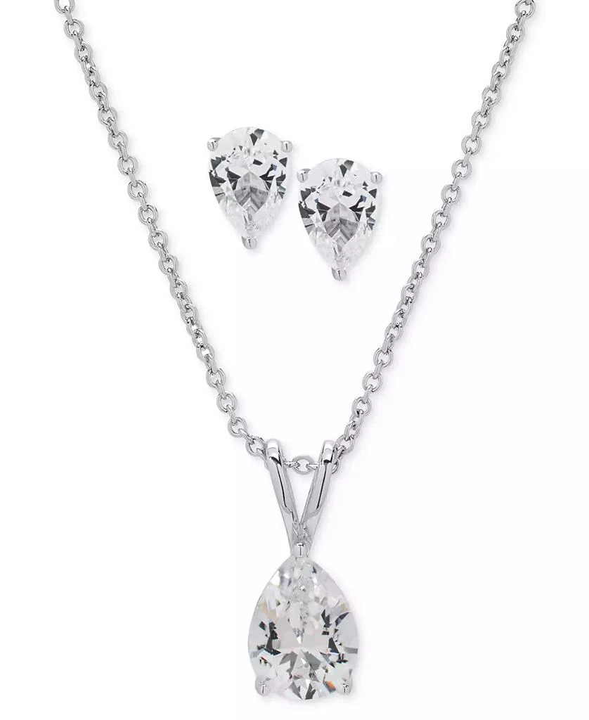 Macy's 2-Pc. Set Lab Grown White Sapphire Pear Pendant Necklace & Matching Stud Earrings (2-1/5 ct. t.w.) in Sterling Silver 1
