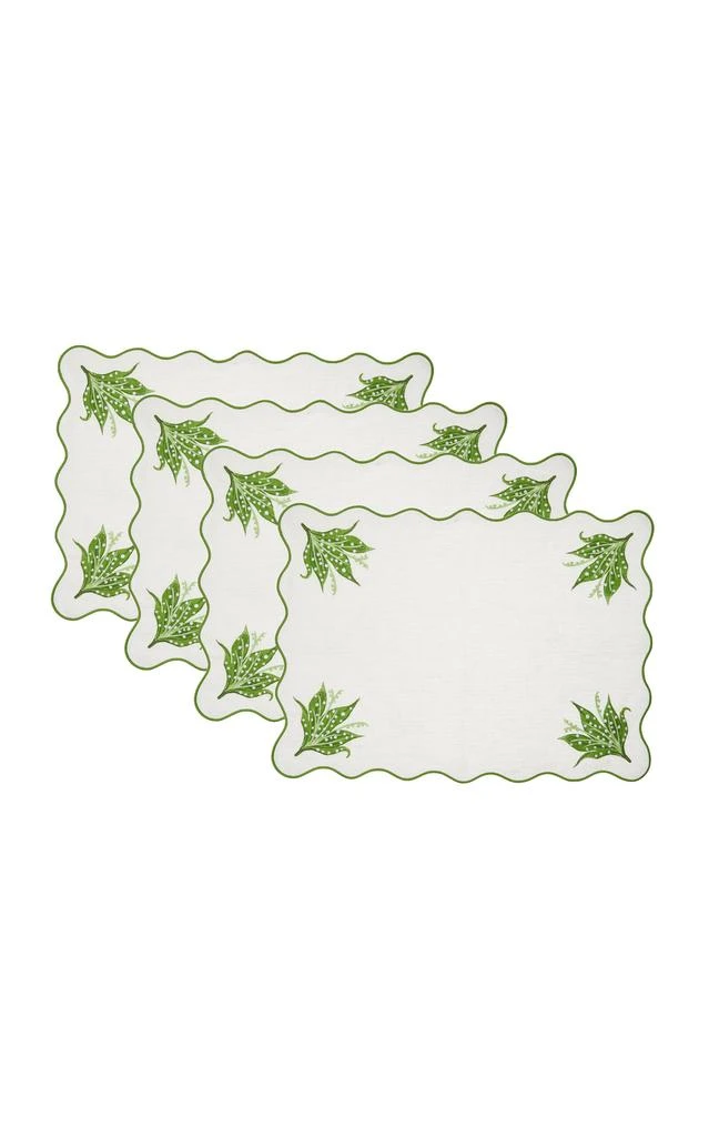 MoDA Moda Domus - Set-of-Four Lily of the Valley Emboirdered-Linen Placemats - Green - Moda Operandi