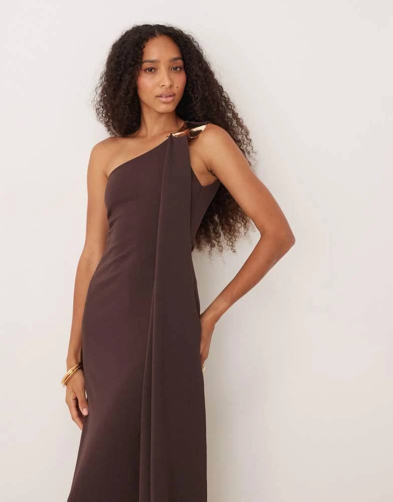 strapless open back dress Pernilla Brown One Shoulder Satin Mini Dress (Final Sale-US Only), Xs / Brown main image 1