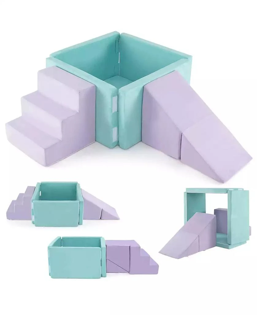 SKONYON 3-in-1 Suede Fabric Soft Play Set Foam Climbing Blocks for Toddlers-Purple
