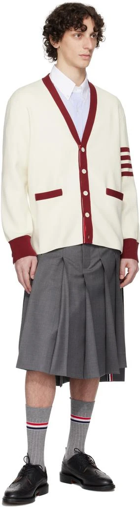 Thom Browne Off-White Milano Stitch 4-Bar V Neck Rugby Cardigan 4
