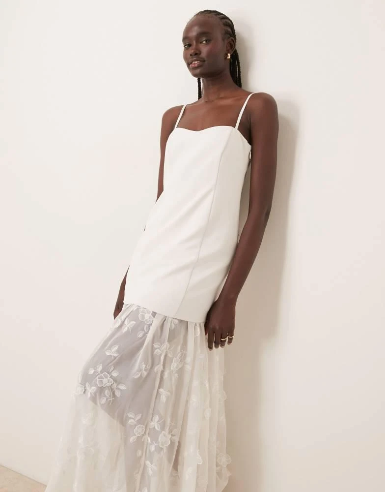Abercrombie & Fitch Abercrombie & Fitch bridal sheer skirt applique lace maxi dress in off white 1