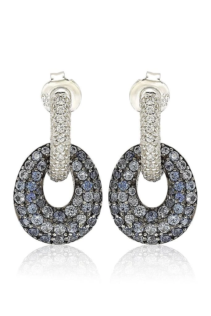 Suzy Levian Sterling Silver Blue 
White Sapphire and Diamond Accent Double Oval Dangle Earrings - 0.02 ctw