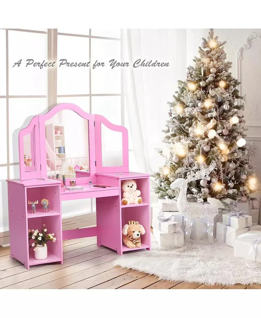 GOUUN Kids Tri Folding Mirror Makeup Dressing Vanity Table Set 5
