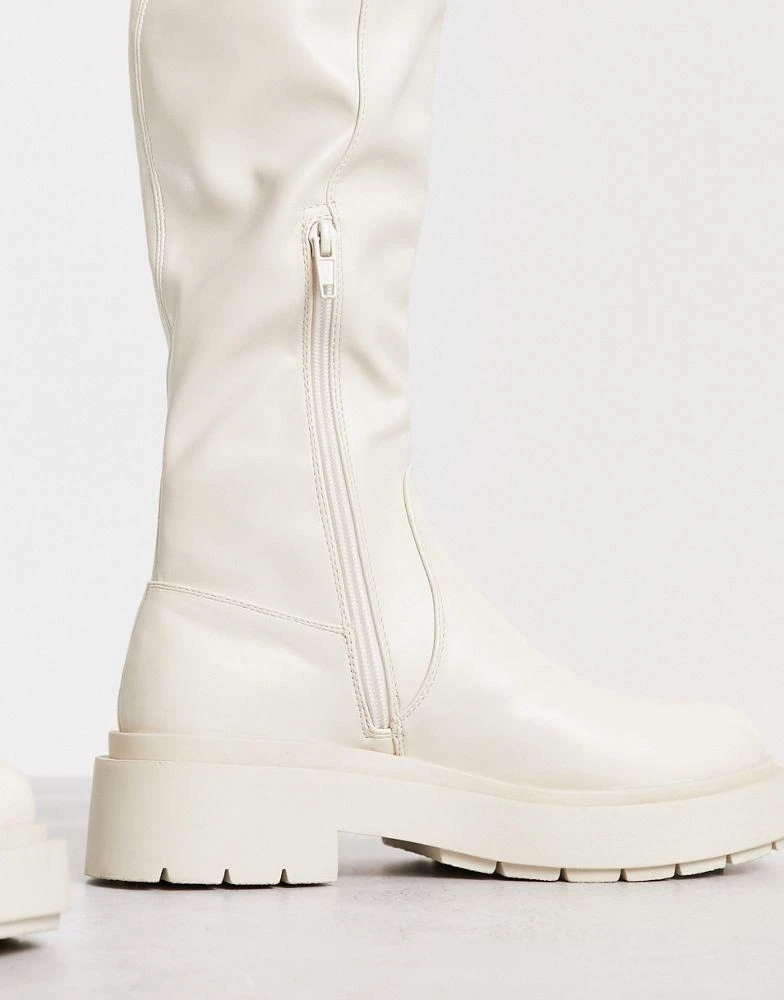 New Look New Look over the knee chunky stretch flat boots in white 3