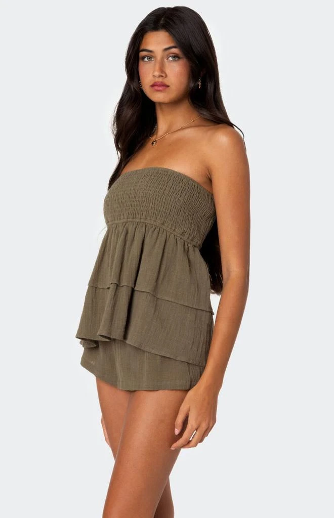 Edikted Harleigh Ruffled Linen Look Tube Top 3