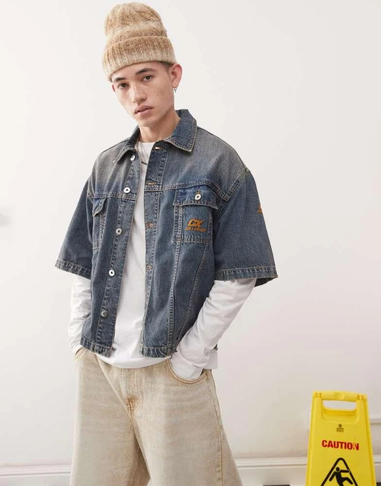 COLLUSION COLLUSION denim skate shirt in midwash 1