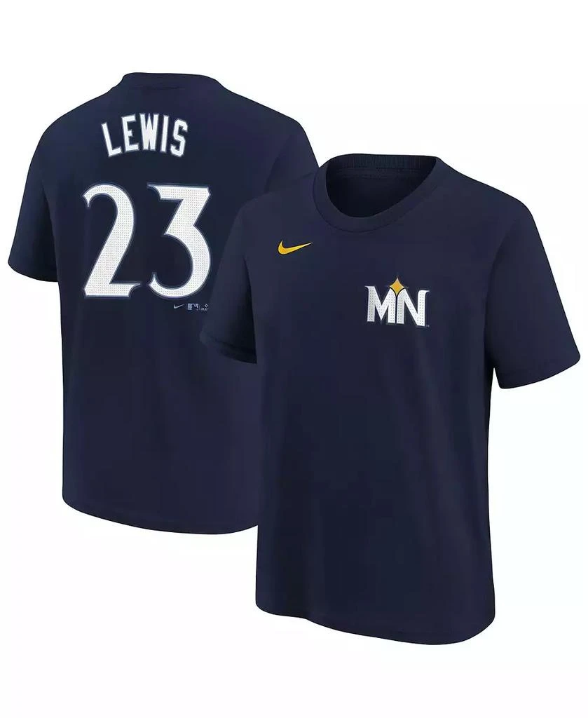 NIKE Big Boys and Girls Royce Lewis Navy Minnesota Twins Fuse City Connect Name Number T-Shirt 1