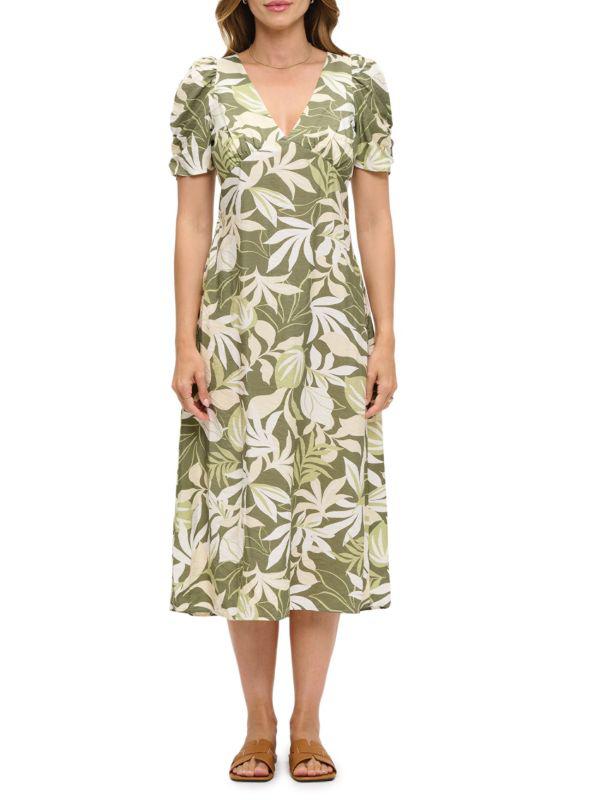 Renee C. Leaf-Print Empire Midi-Dress