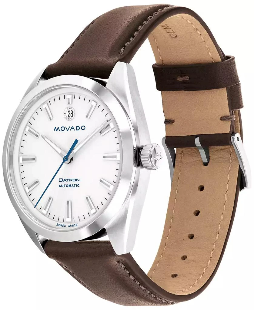 Movado Men's Heritage Datron Swiss Automatic Chocolate Genuine Leather Strap Watch 40mm 3