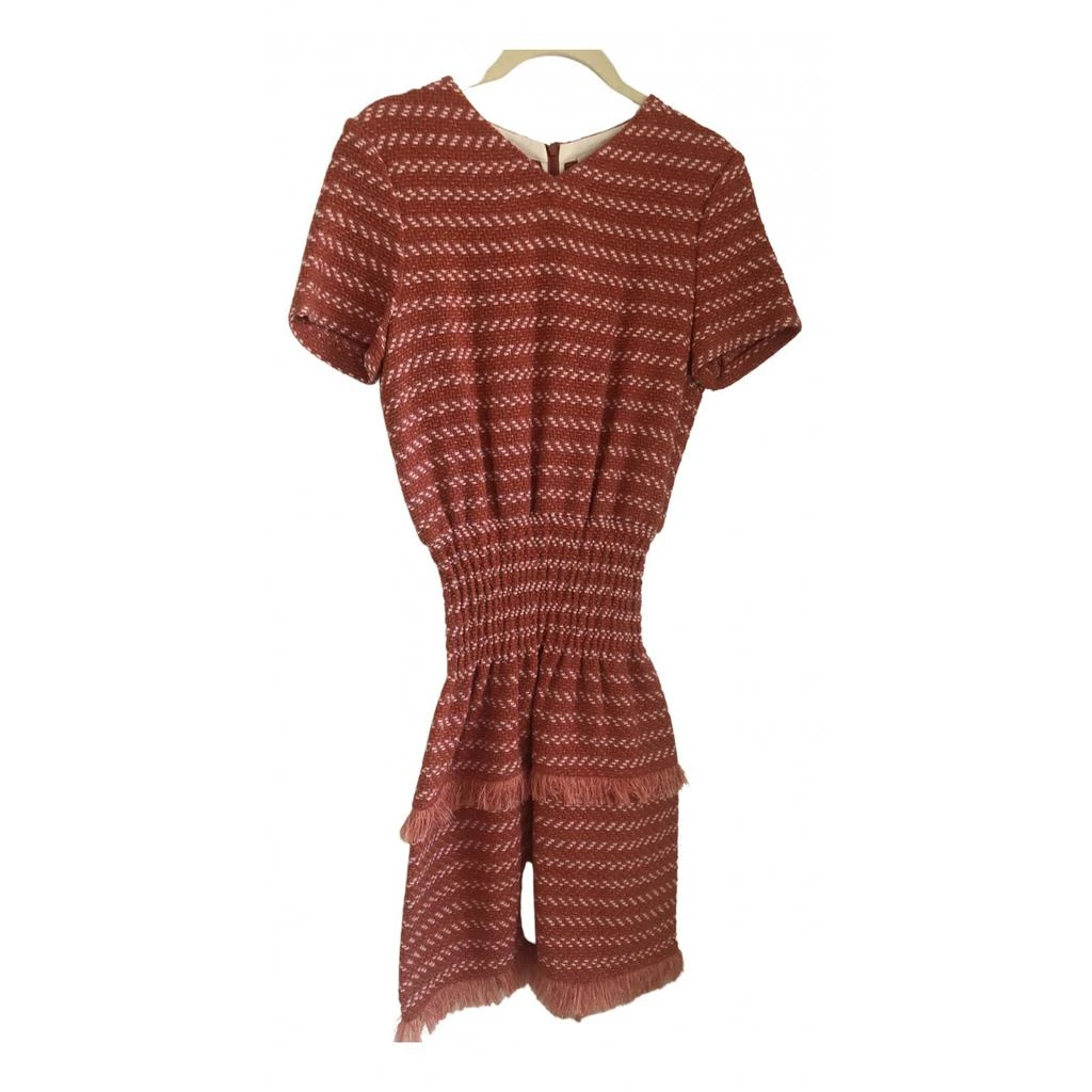 open lace back dress Maje Red Tweed Knit Fit and Flare Short Sleeve Dress