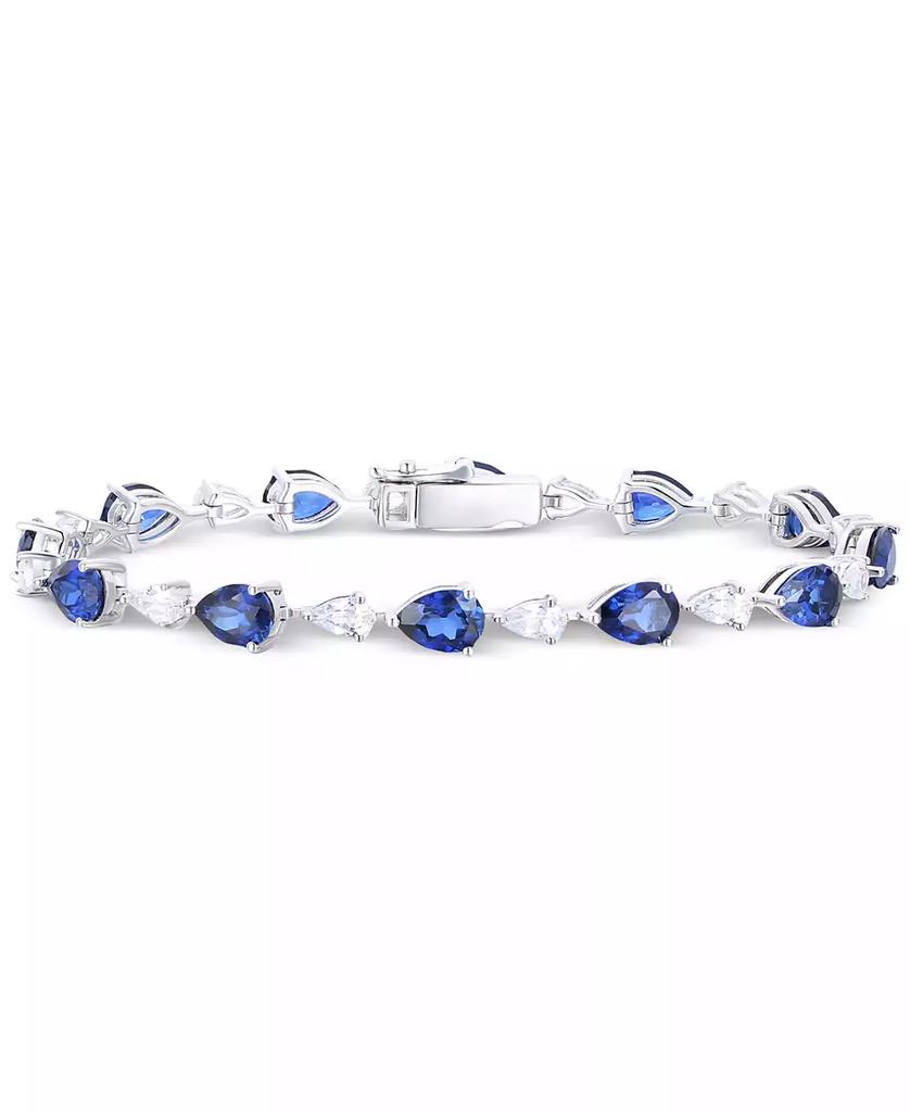Macy's Lab Grown Blue Sapphire (10-1/2 ct. t.w.) & Lab Grown White Sapphire (2-3/4 ct. t.w.) Pear Link Bracelet in Sterling Silver