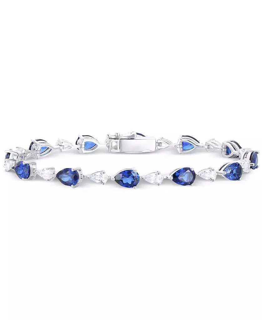 Macy's Lab Grown Blue Sapphire (10-1/2 ct. t.w.) & Lab Grown White Sapphire (2-3/4 ct. t.w.) Pear Link Bracelet in Sterling Silver 1