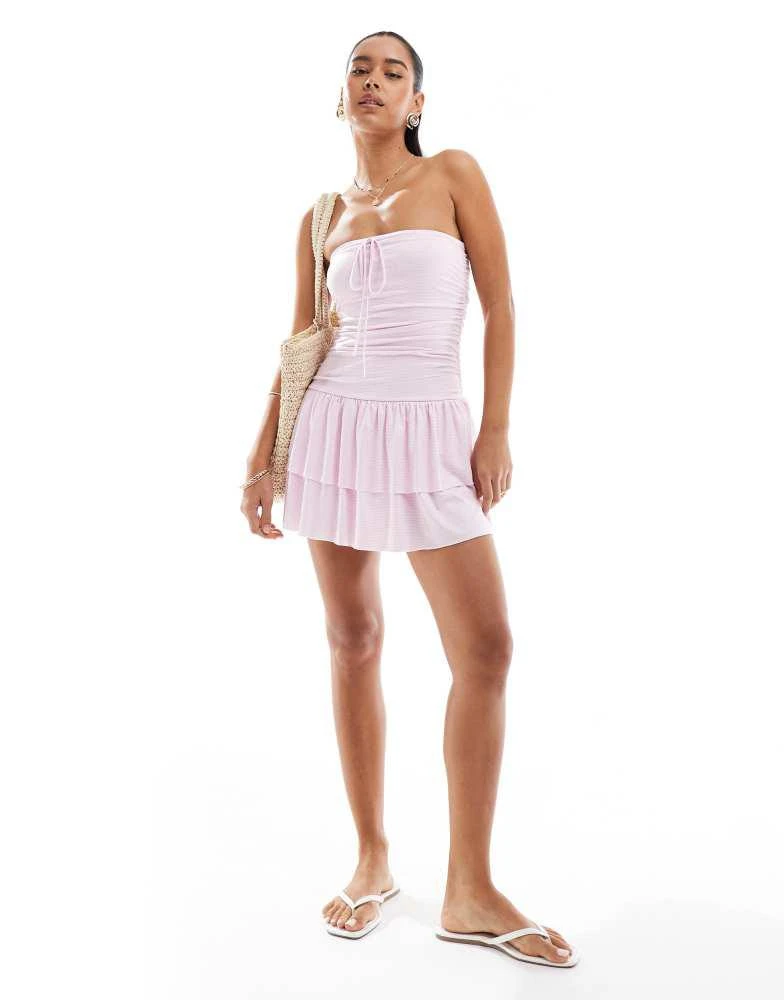 Hollister halterneck tiered mini skort dress in pink stripes  On Sale Now  with Up to 25% Off | Discover Exclusive Deals & Savings at BeyondStyle   Authentic HOLLISTER Home|women with Limited-Time