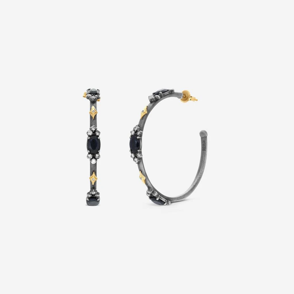 Armenta Armenta Old World 18K Yellow Gold & Blackened Sterling Silver Diamond & Black Sapphire Hoop Earrings 18734 1