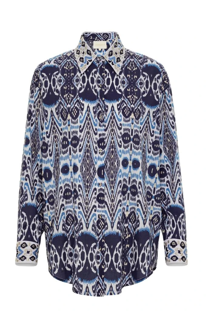 Carolina K Women's Boyfriend Shirt In Ikat Blue 1