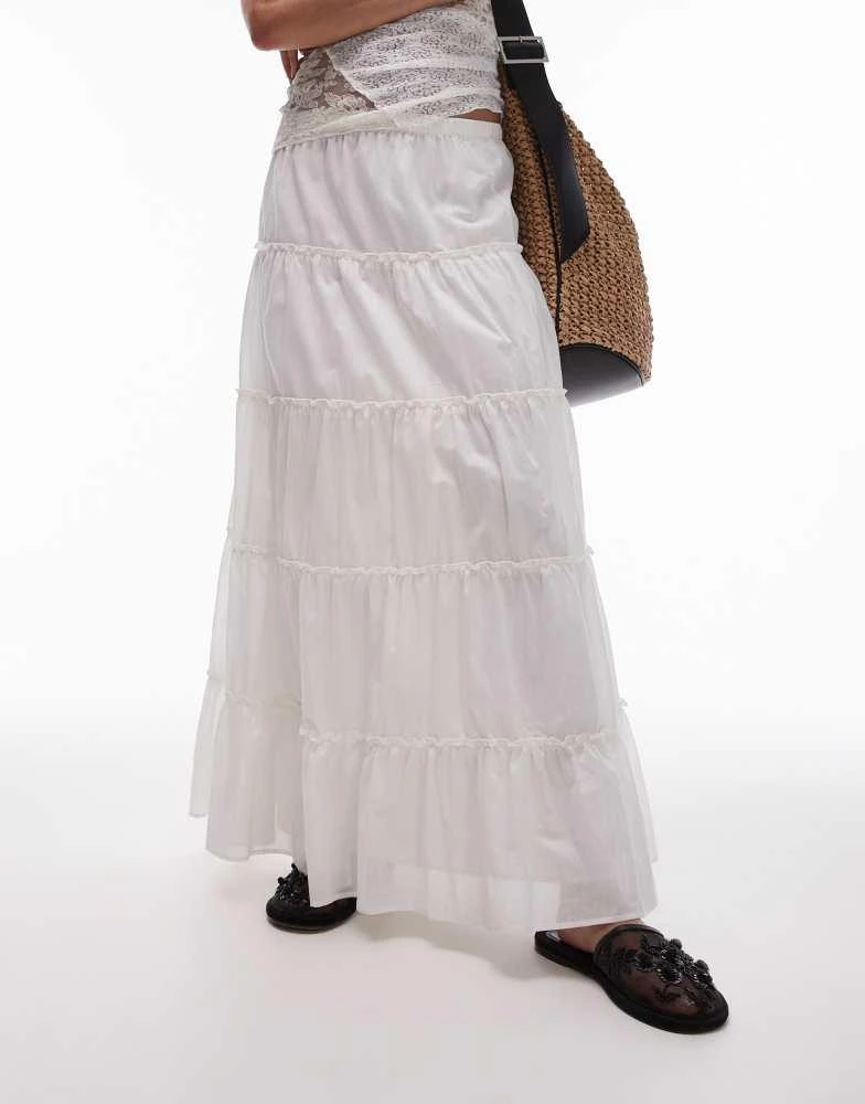 Topshop Topshop tiered western full maxi skirt in ivory 4