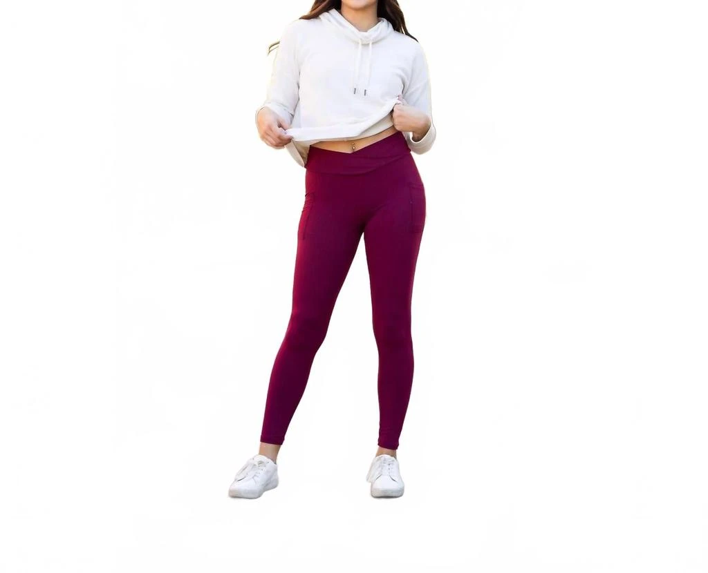 Julia Rose Molly Crossover Leggings With Pockets In Maroon