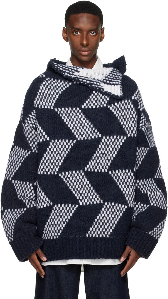 Dries Van Noten Navy 
White Oversized Graphic Turtleneck 1