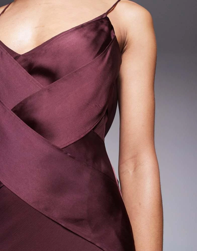 ASOS ASOS DESIGN Tall cami satin bust overlay chiffon maxi dress in chocolate 2