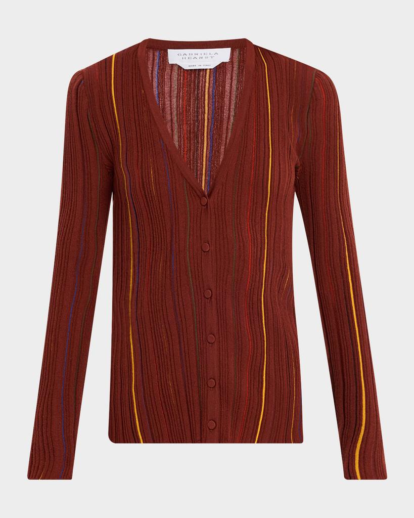 Gabriela Hearst Barth Pinstripe Pleated Knit V-Neck Cardigan