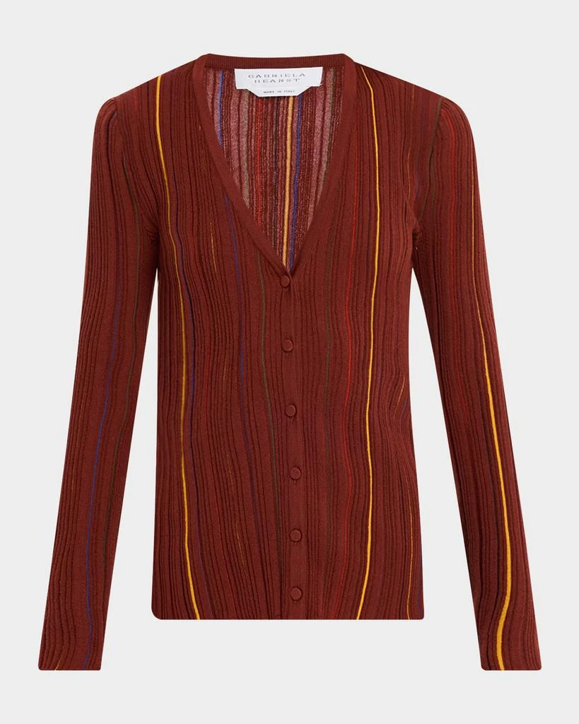Gabriela Hearst Barth Pinstripe Pleated Knit V-Neck Cardigan 1