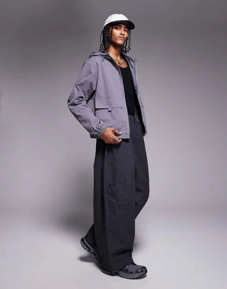 ASOS ASOS DESIGN windbreaker jacket with hood in charcoal 1