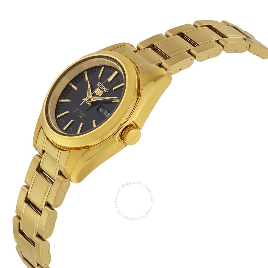 Seiko 5 Automatic Black Dial Gold-tone Ladies Watch SYMK22