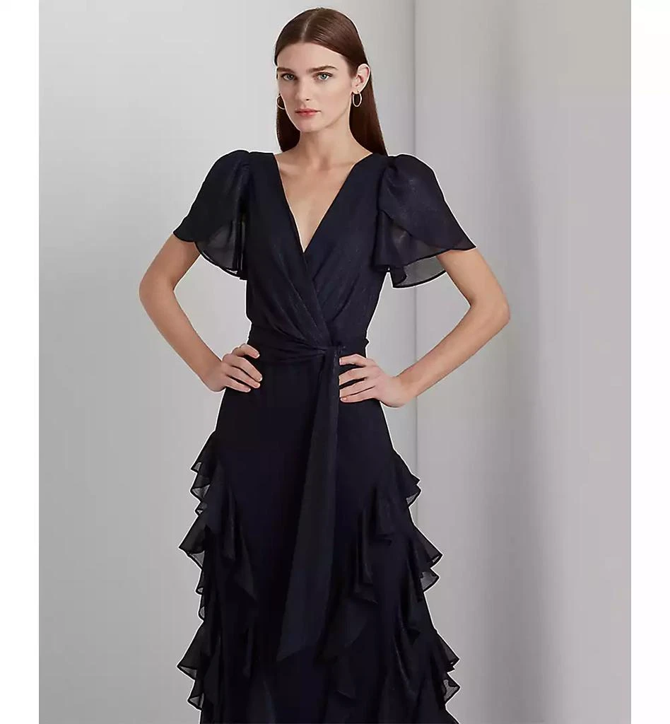 Ralph Lauren Women's Ruffle-Trim Metallic Chiffon Gown 3