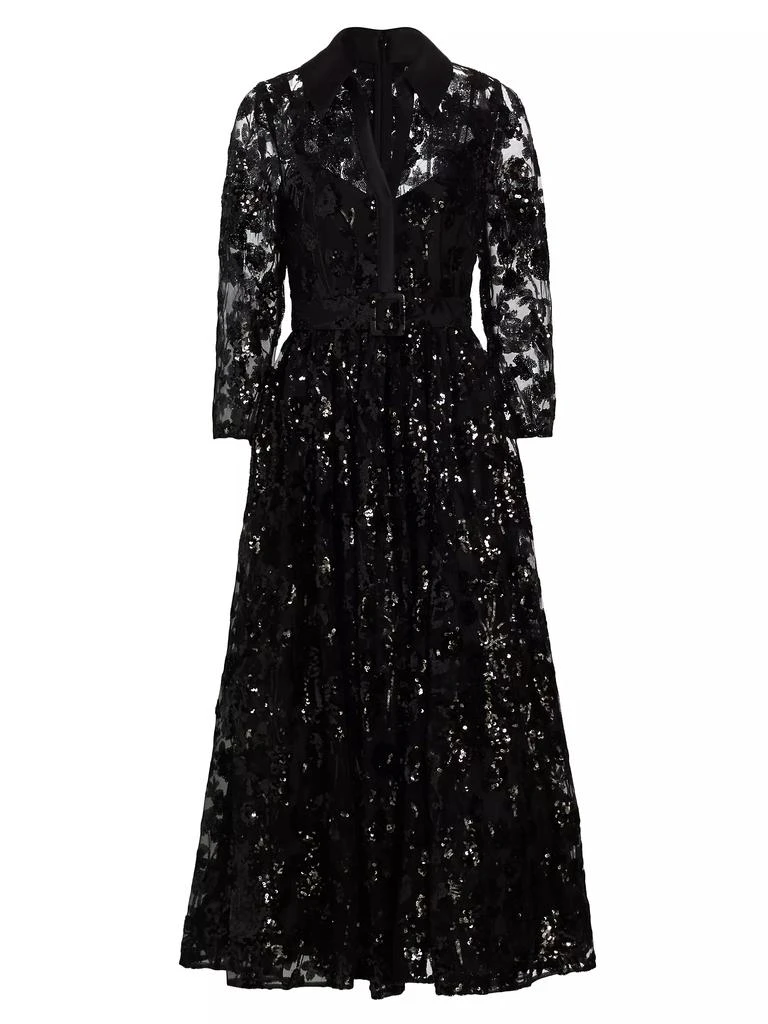 Badgley Mischka Sequined Floral Lace Shirtdress 1