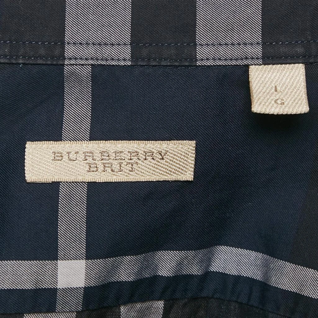 Burberry Burberry Navy Blue Plaid Cotton Button Down Shirt L 4