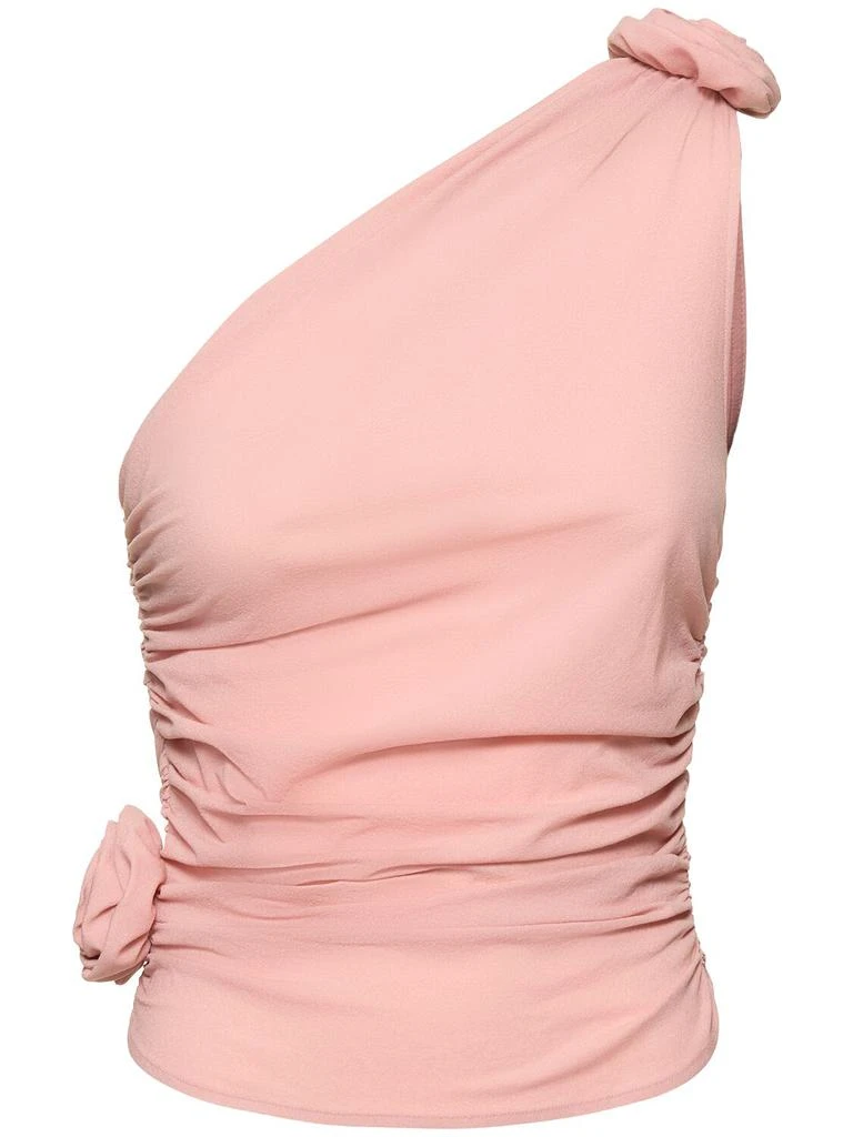 Magda Butrym Jersey One Shoulder Draped Top W/ Rose 1