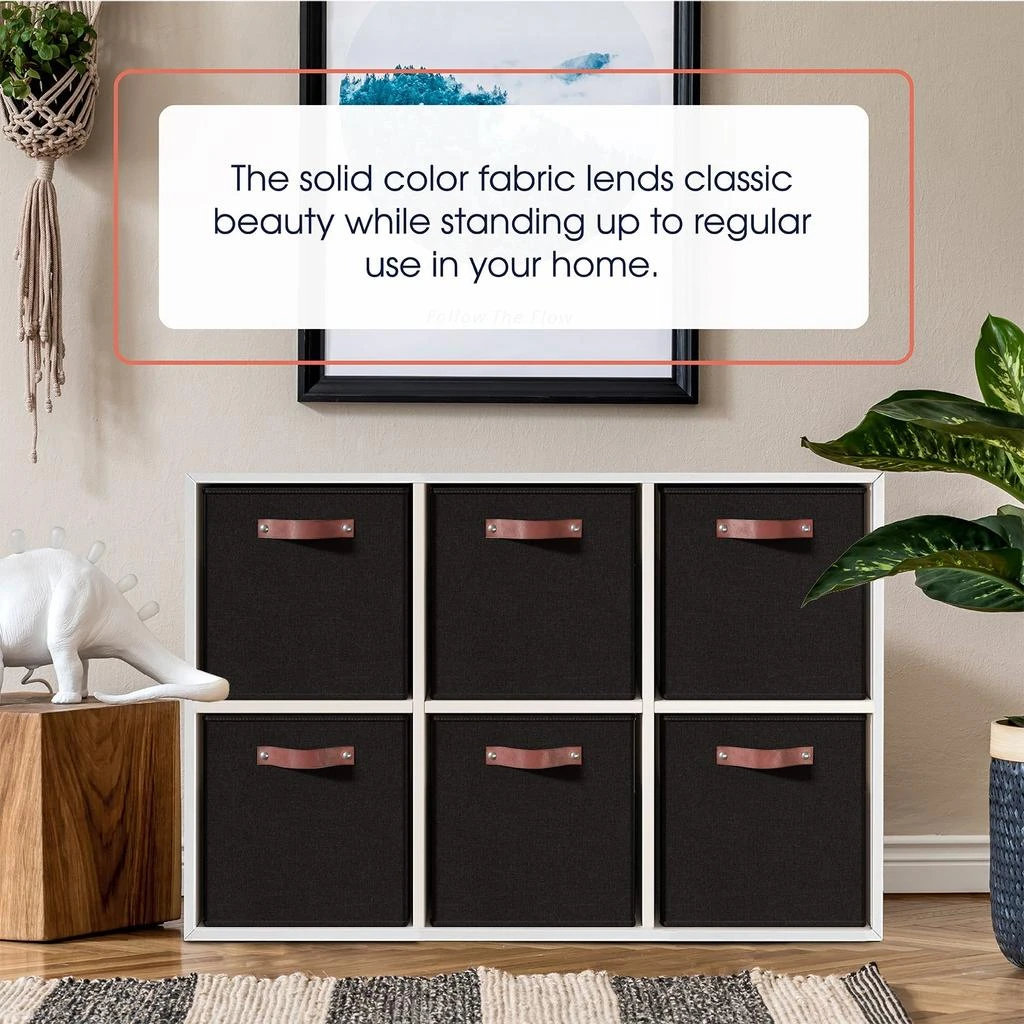 Ornavo Home Foldable Linen Storage Cube Bin with Leather Handles - Set of 6 2