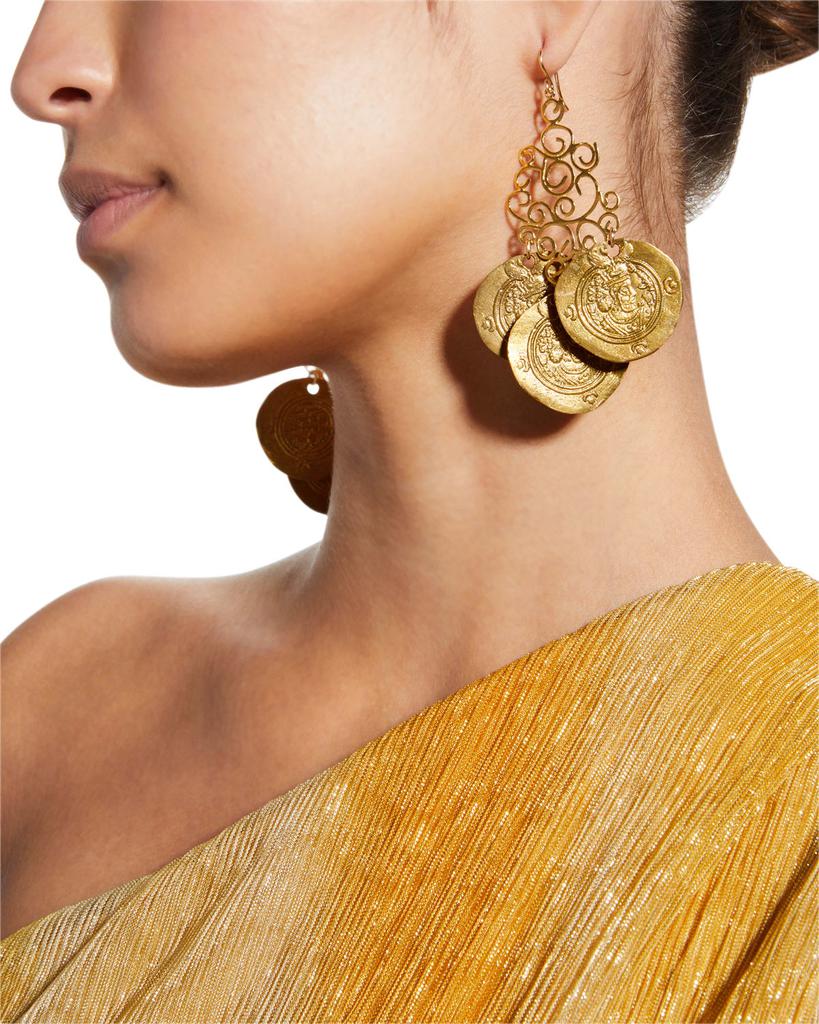 Devon Leigh Gold Coin Chandelier Earrings