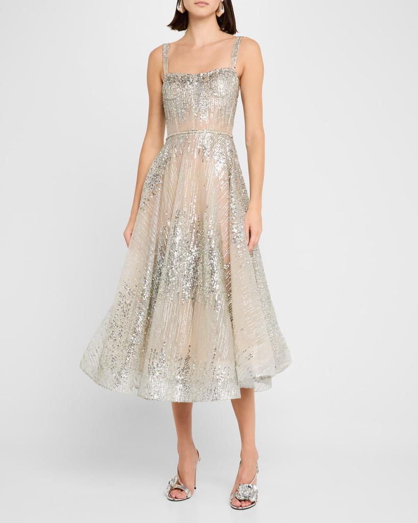 BRONX AND BANCO Mademoiselle Sleeveless Sequin Midi Dress