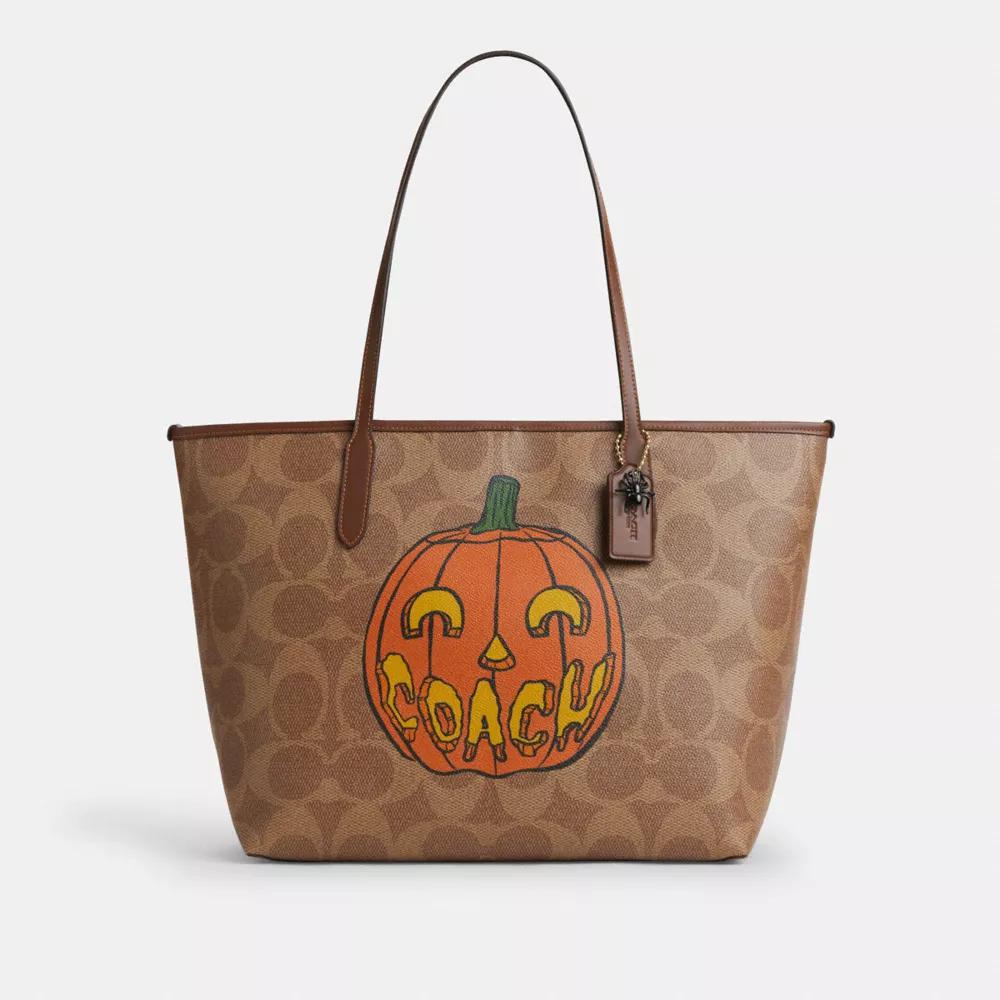 Coach City Tote Bag In Signature Canvas With Halloween Print