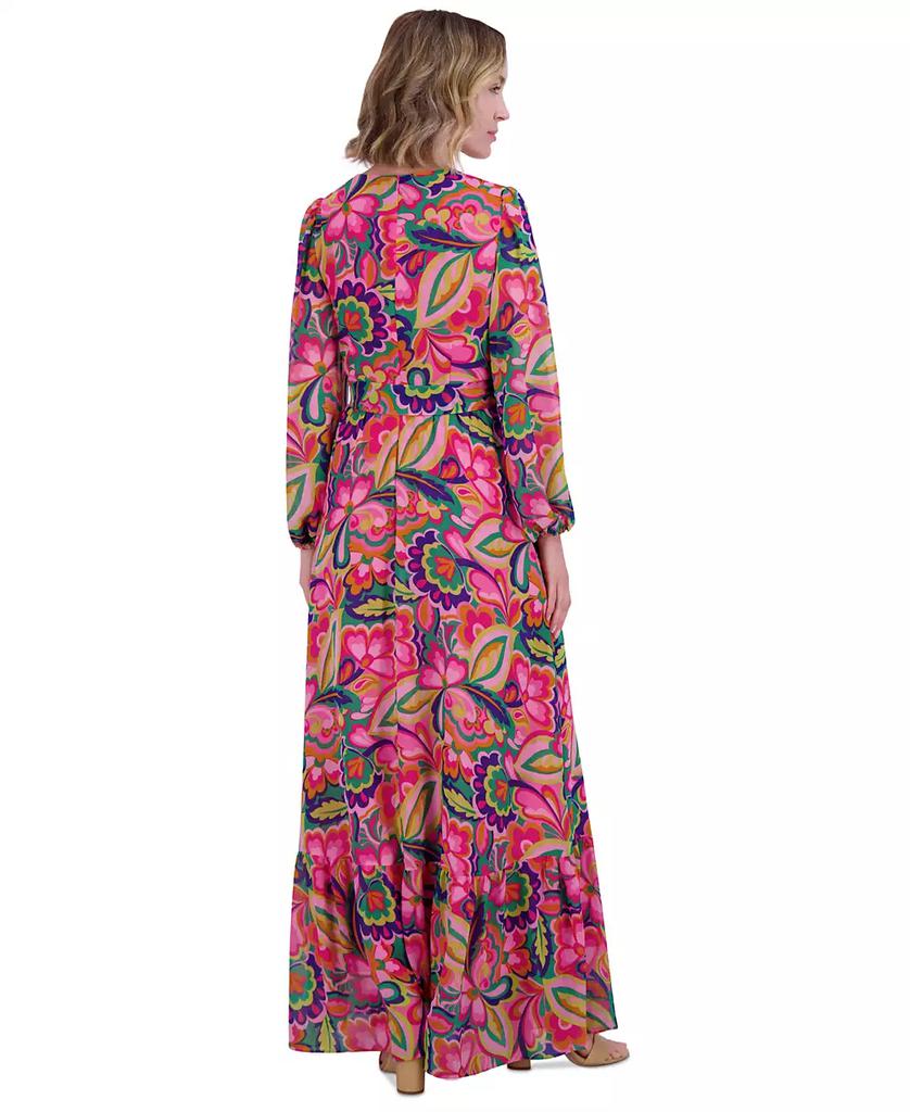 Jessica Howard Women's Printed Tie-Waist Blouson-Sleeve Maxi Dress